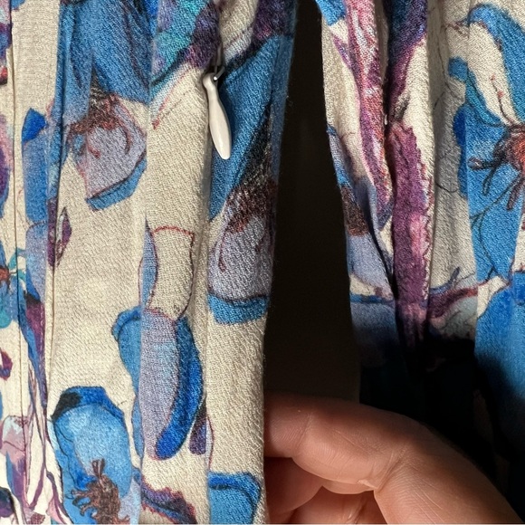 Free People Teagan Floral Blue Purple Boho Double V Cutout Mini Dress - Picture 8 of 14